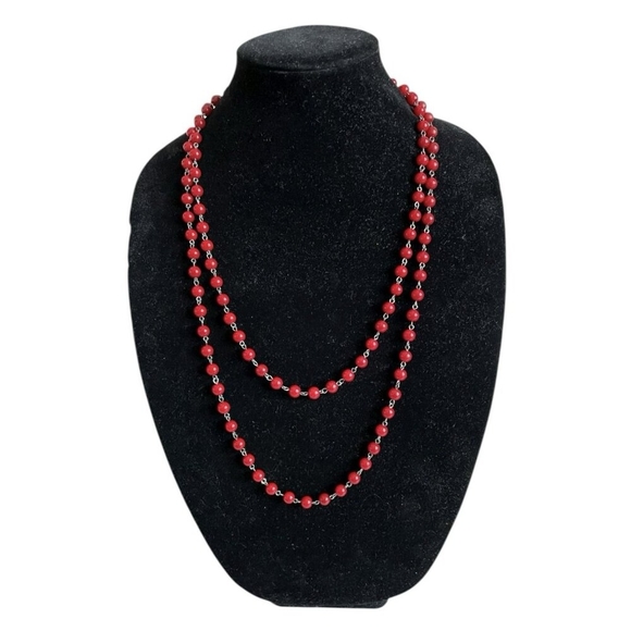 Red Beaded Long Necklace 8mm Beads N1073/RD/050 New in Box - Picture 3 of 6